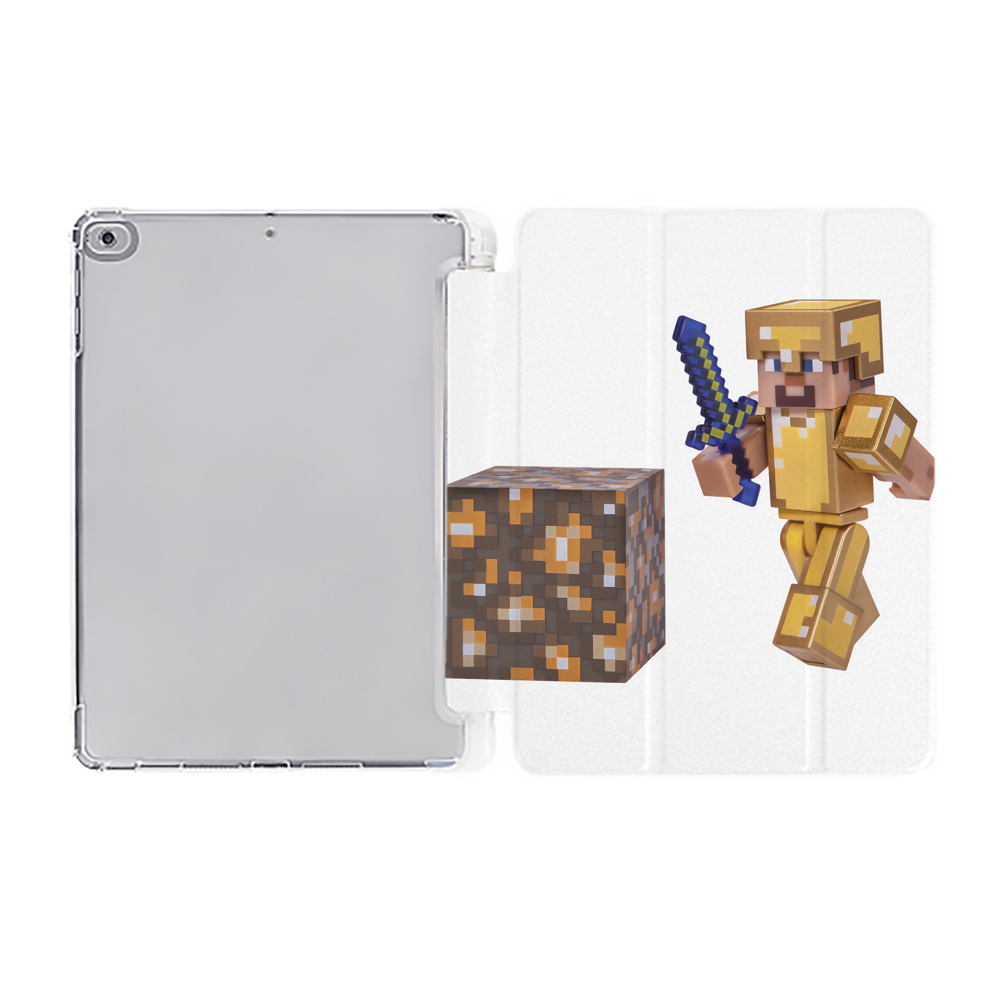 （画像用） マインクラフト ブロックの世界 Minecraft MC Block world IPad ケース ペン収納付き 三つ折りスタンド PUレザー×シリコン 対応機種9.5/10.5/10.9インチ